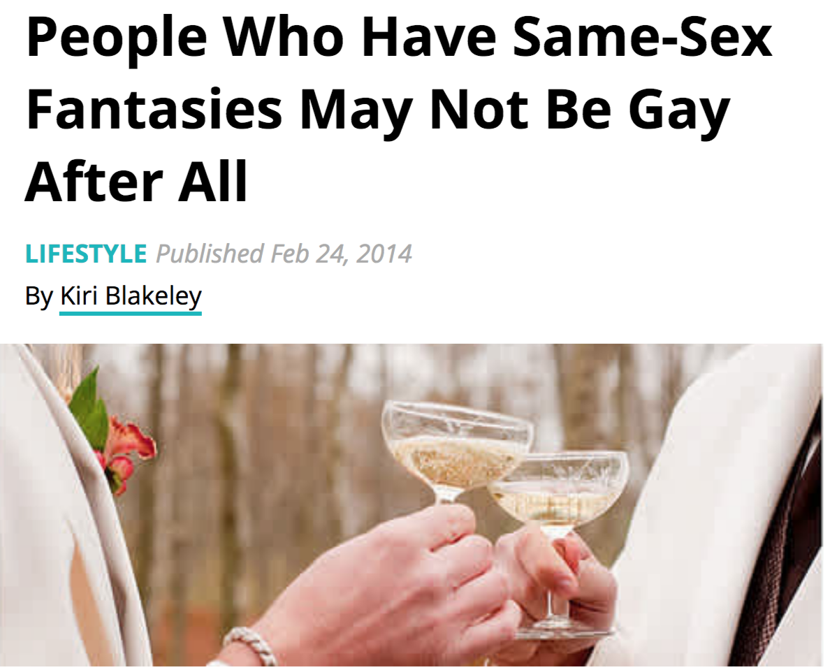 Thinking obsessively about the same sex, even fantasizing, doesn't mean you're gay," according to Dr. Steven Brodsky who specializes in treating HOCD.